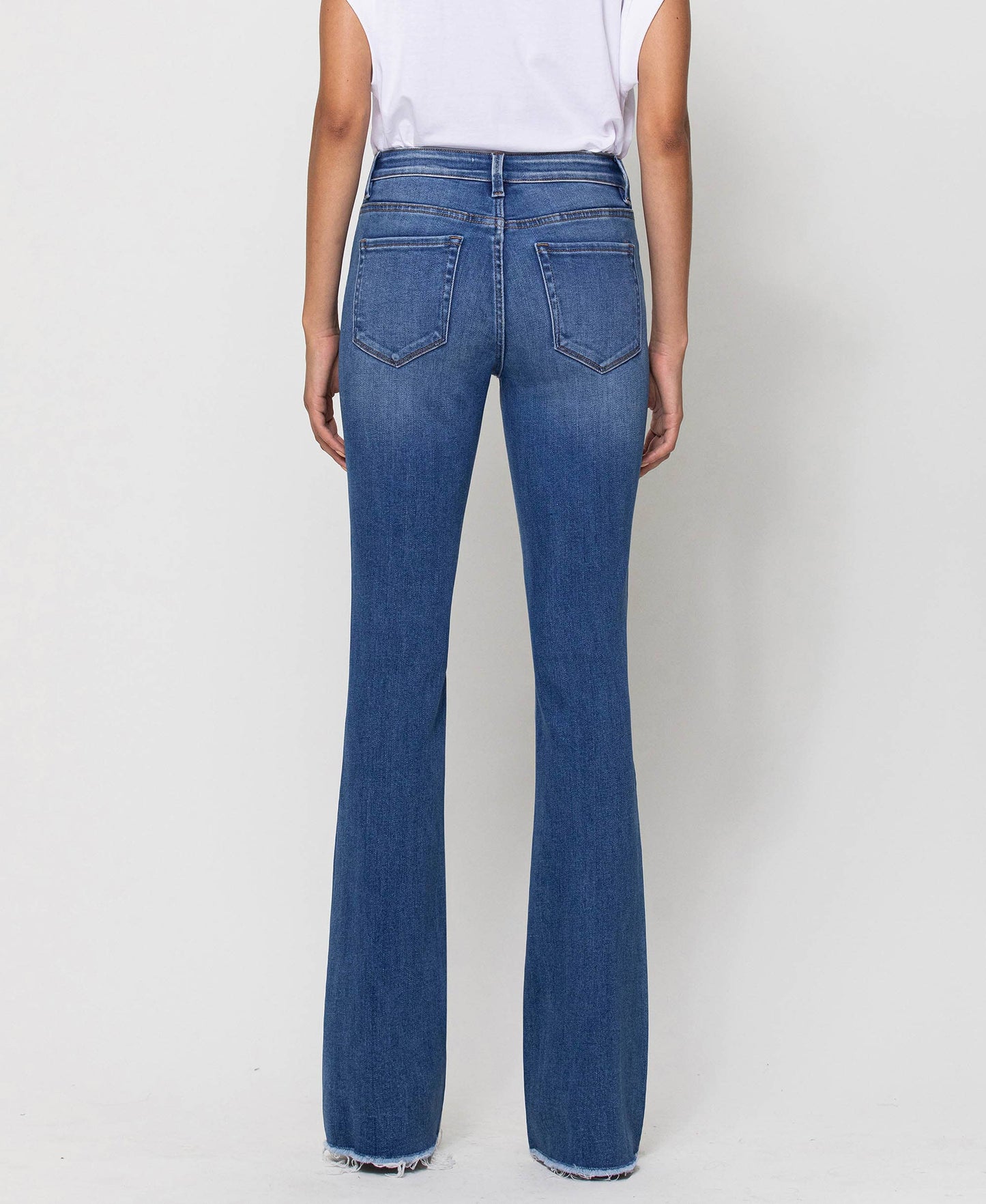 MID RISE RAW HEM FLARE JEANS T5349