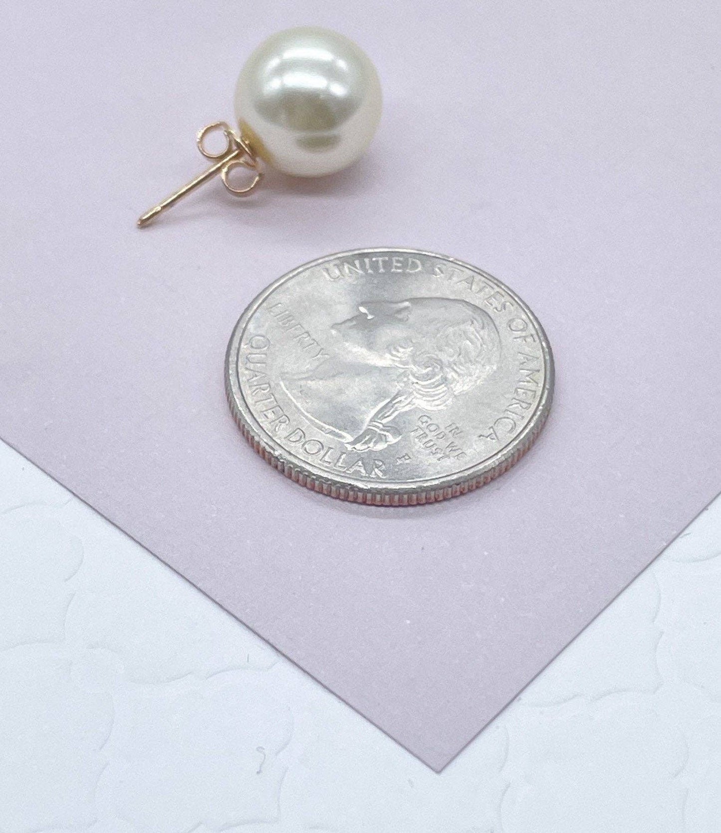 Milie Jewels - 18k Gold Filled Simulated Pearl Stud Earrings