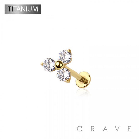 CRAVE BODY JEWELRY - IMPLANT GRADE SOLID TITANIUM TRIPLE CZ PUSH IN TOP LABRET