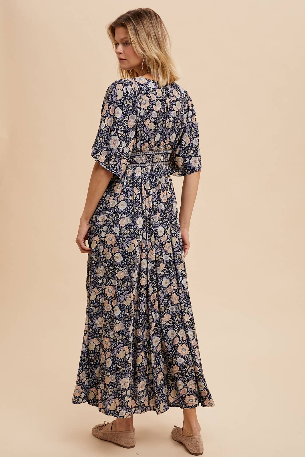 BORDER PRINT FLUTTER SLEEVE MAXI