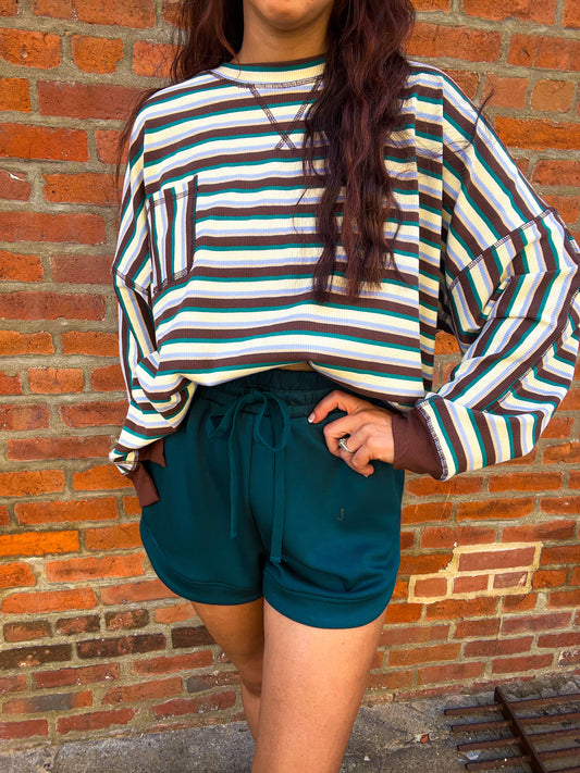 Lou Jo Double Knit Elasticized Waist Casual Loose Sweat Shorts