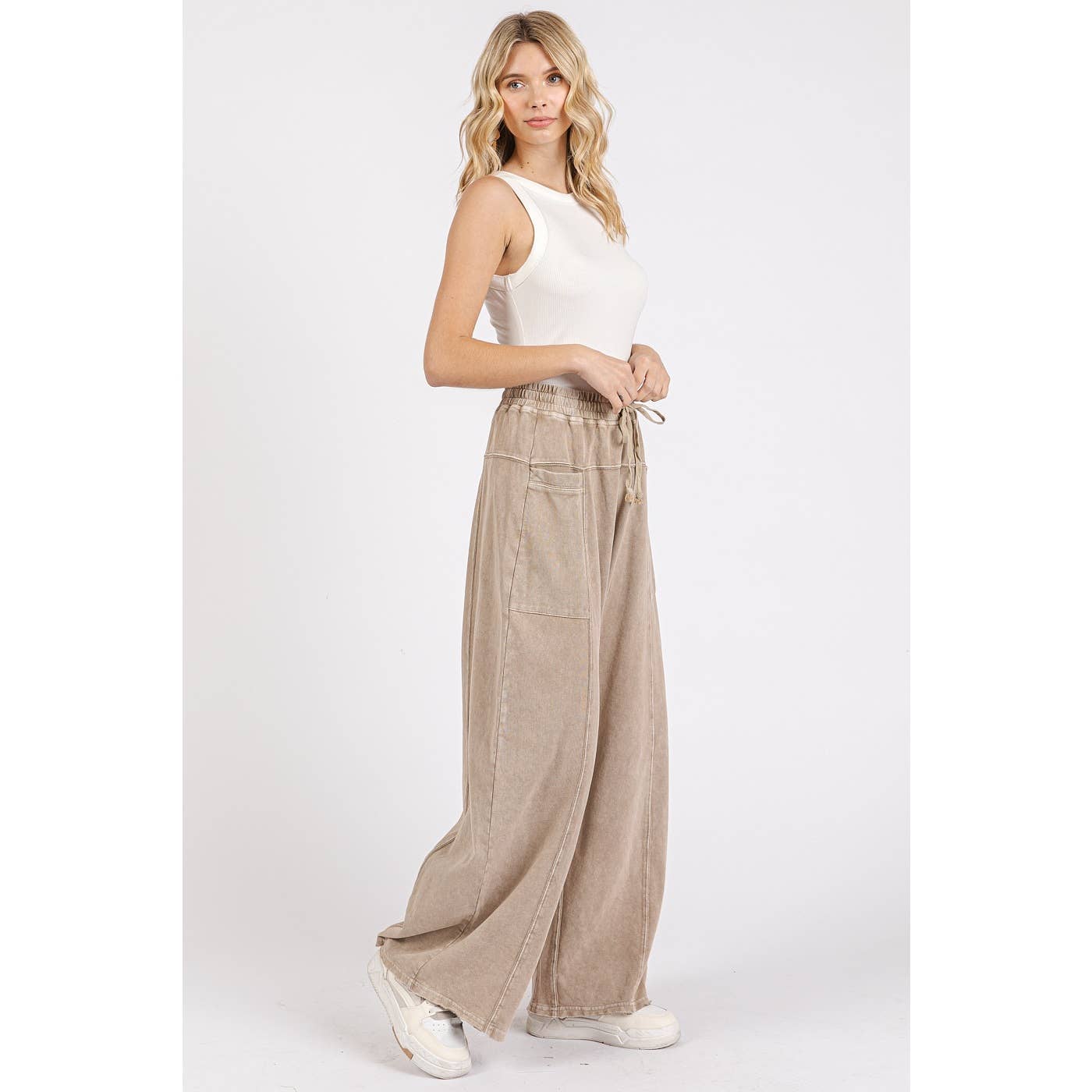 Mauney - MINERAL WASH ELASTIC WAIST BARREL LEG BAGGY PANTS