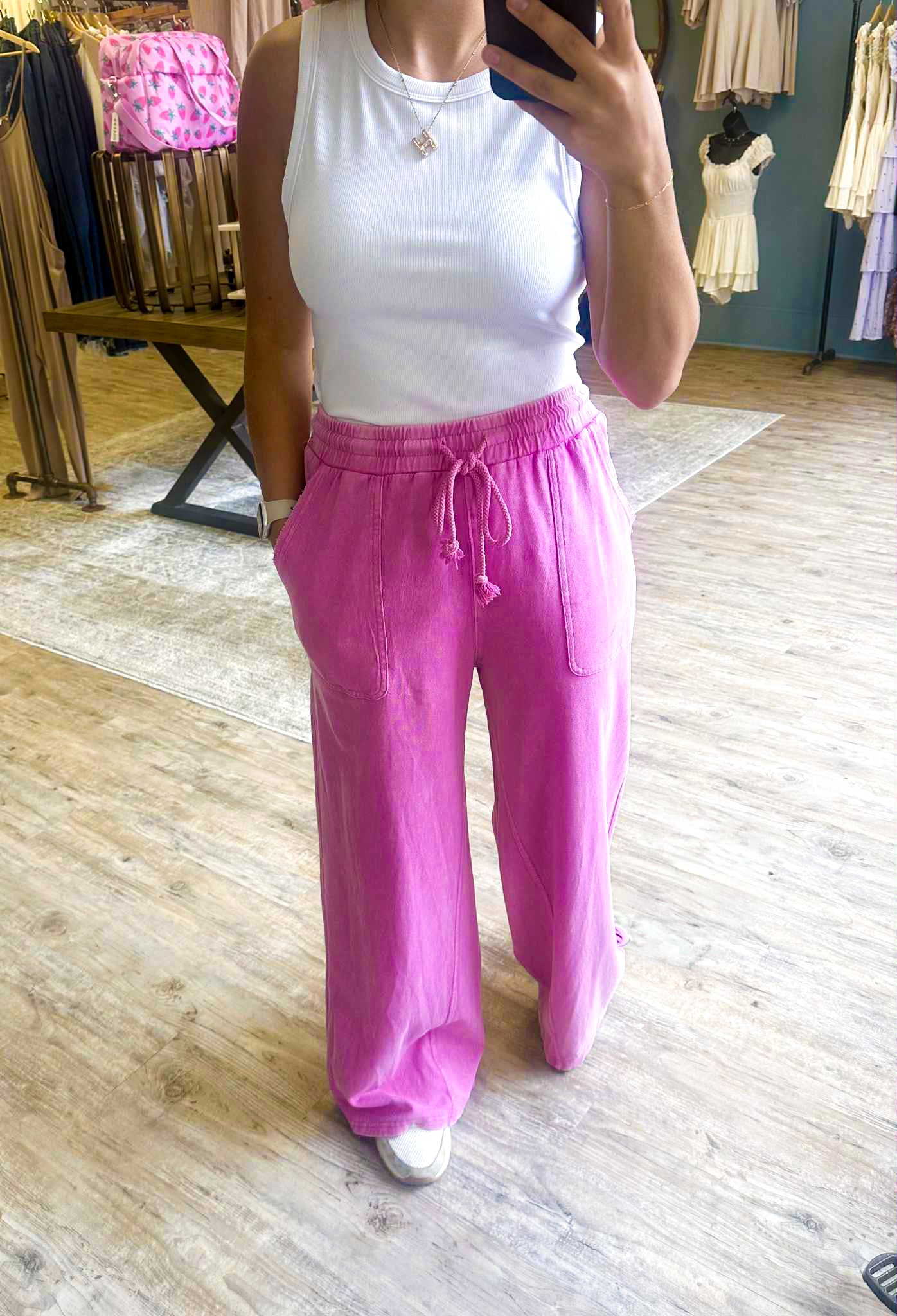 MINERAL WASH FRENCH TERRY WIDE LEG PANTS