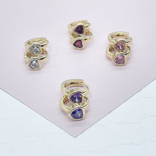 Milie Jewels - 18k Gold Filled Heart Stone Huggie Small Hoop Earrings Hypoa