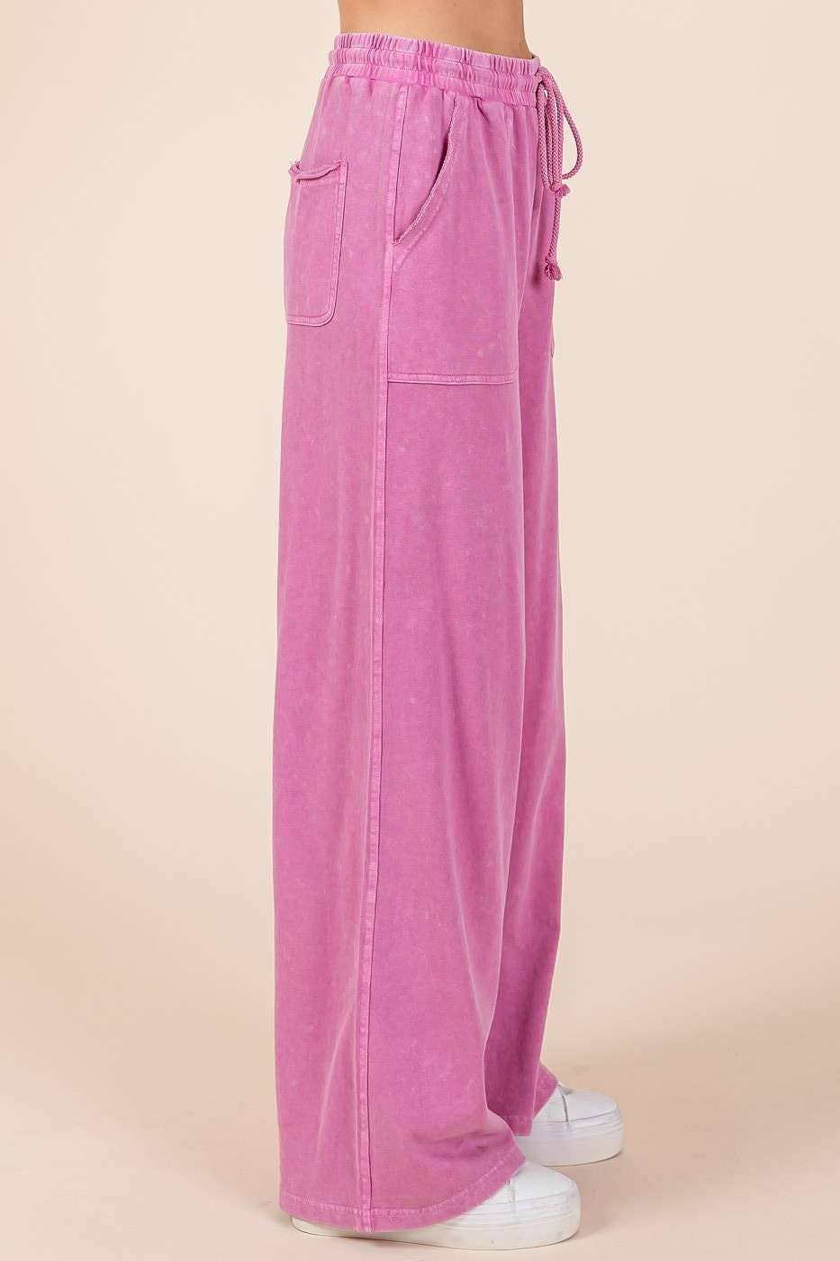 MINERAL WASH FRENCH TERRY WIDE LEG PANTS