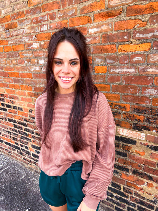 Just in time Mineral Washed Waffle Long Sleeve Top
