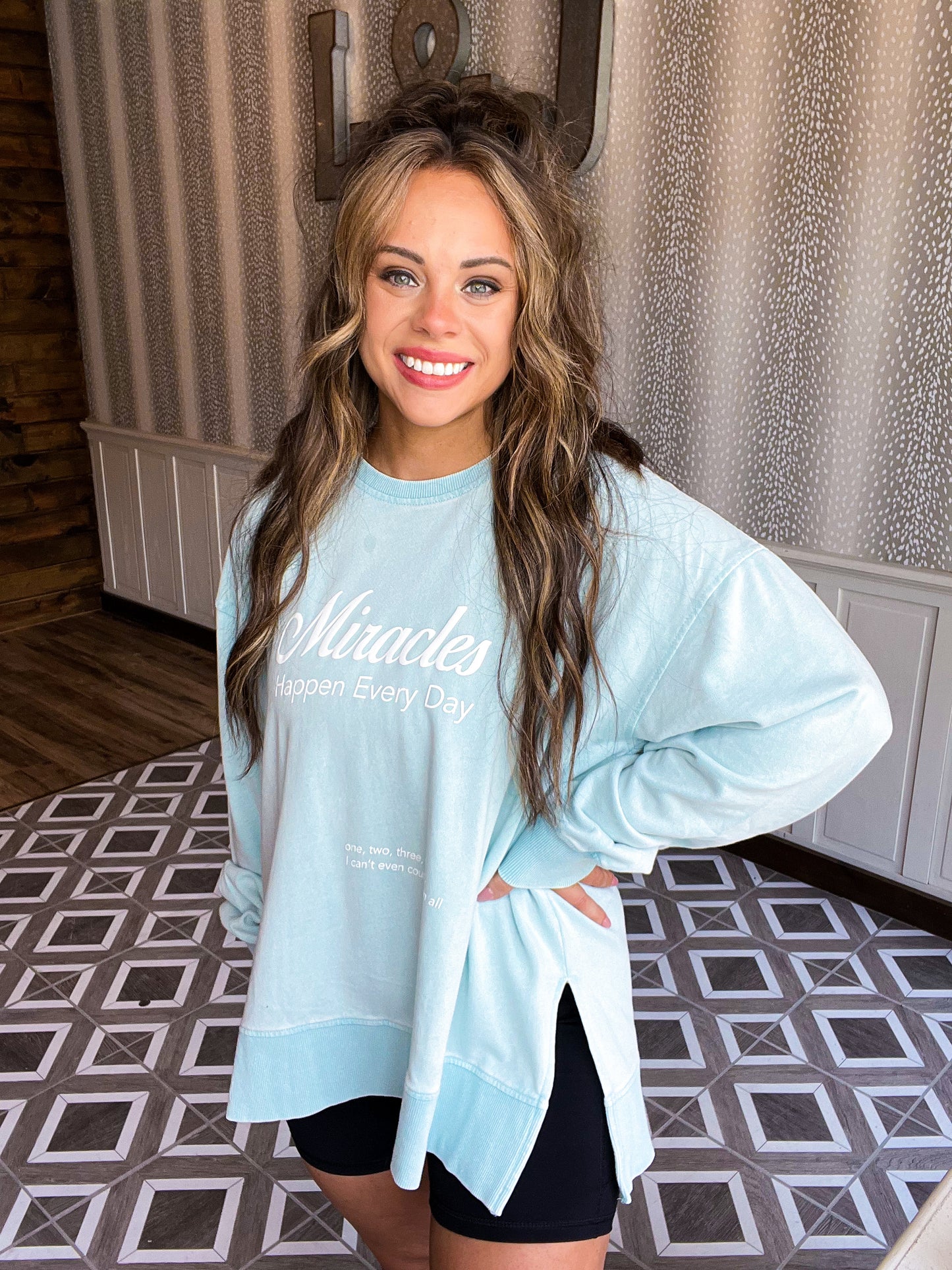 Miracles Happen Everyday- Mineral Wash Sweatshirt (Seaside)