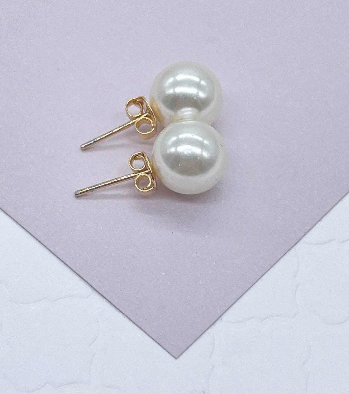 Milie Jewels - 18k Gold Filled Simulated Pearl Stud Earrings