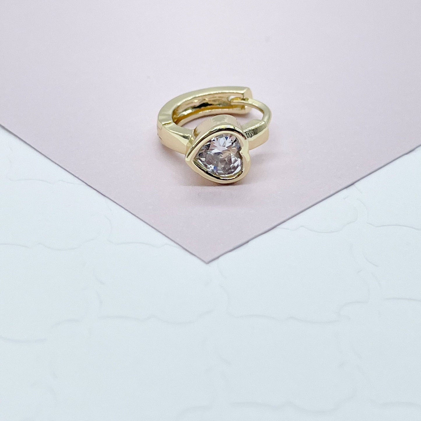 Milie Jewels - 18k Gold Filled Heart Stone Huggie Small Hoop Earrings Hypoa