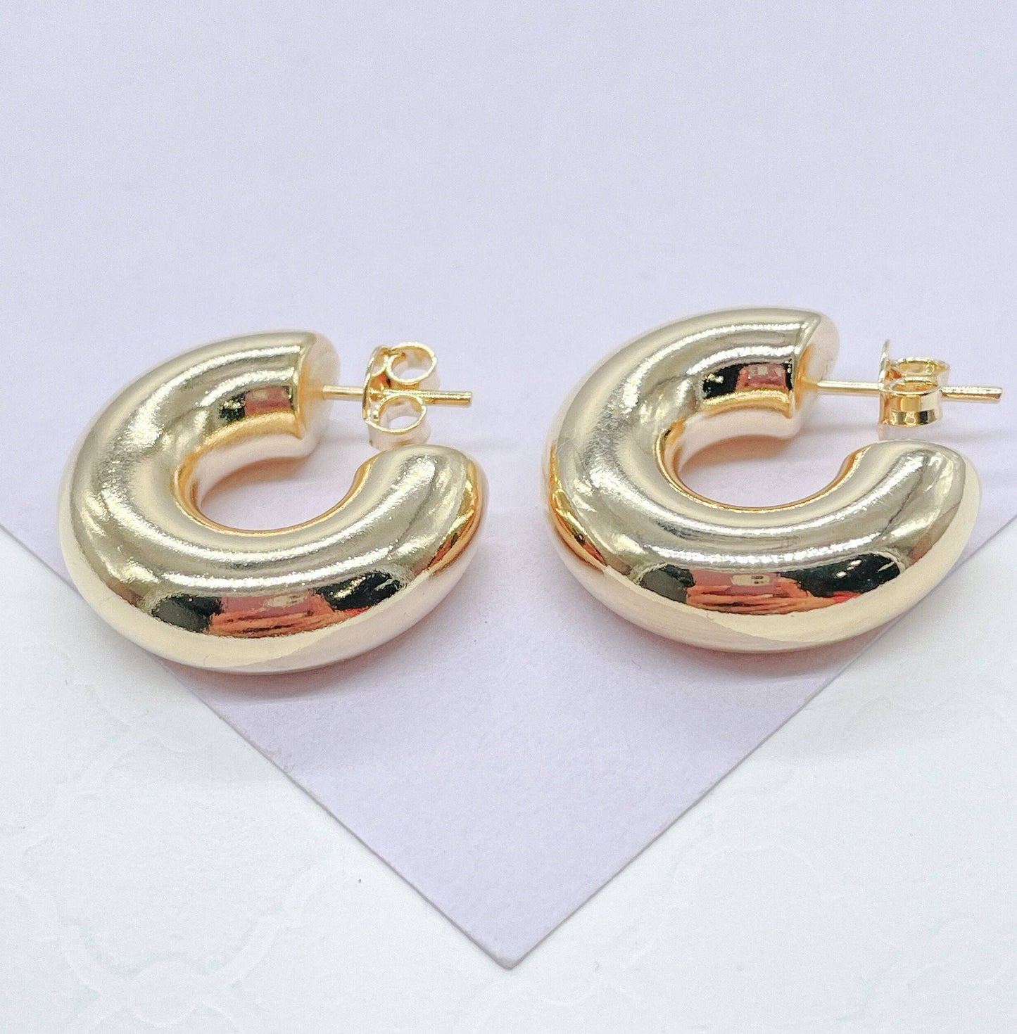 Milie Jewels - 18k Gold Filled Chunky Bubble Smooth 8mm Open Hoop Earring
