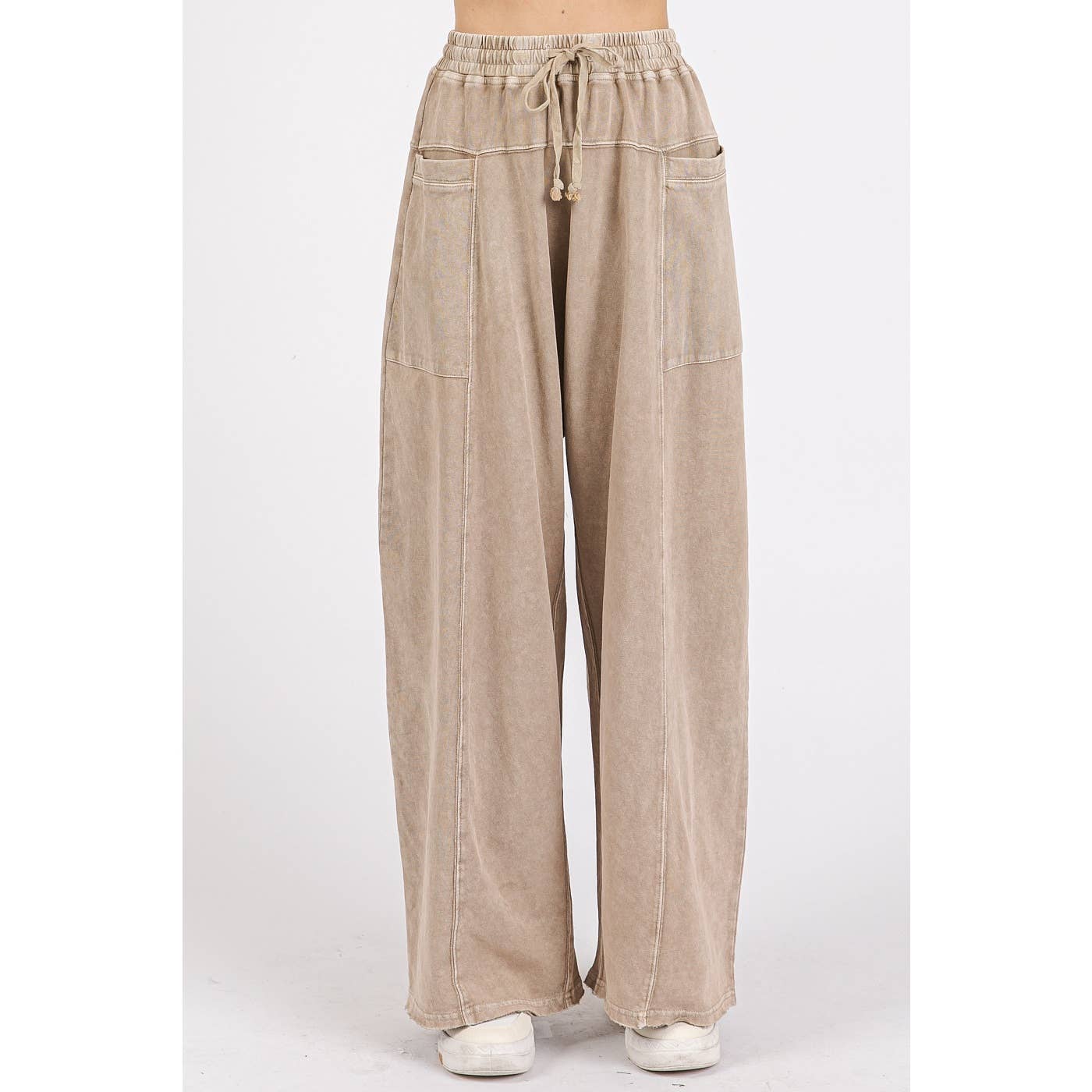 Mauney - MINERAL WASH ELASTIC WAIST BARREL LEG BAGGY PANTS