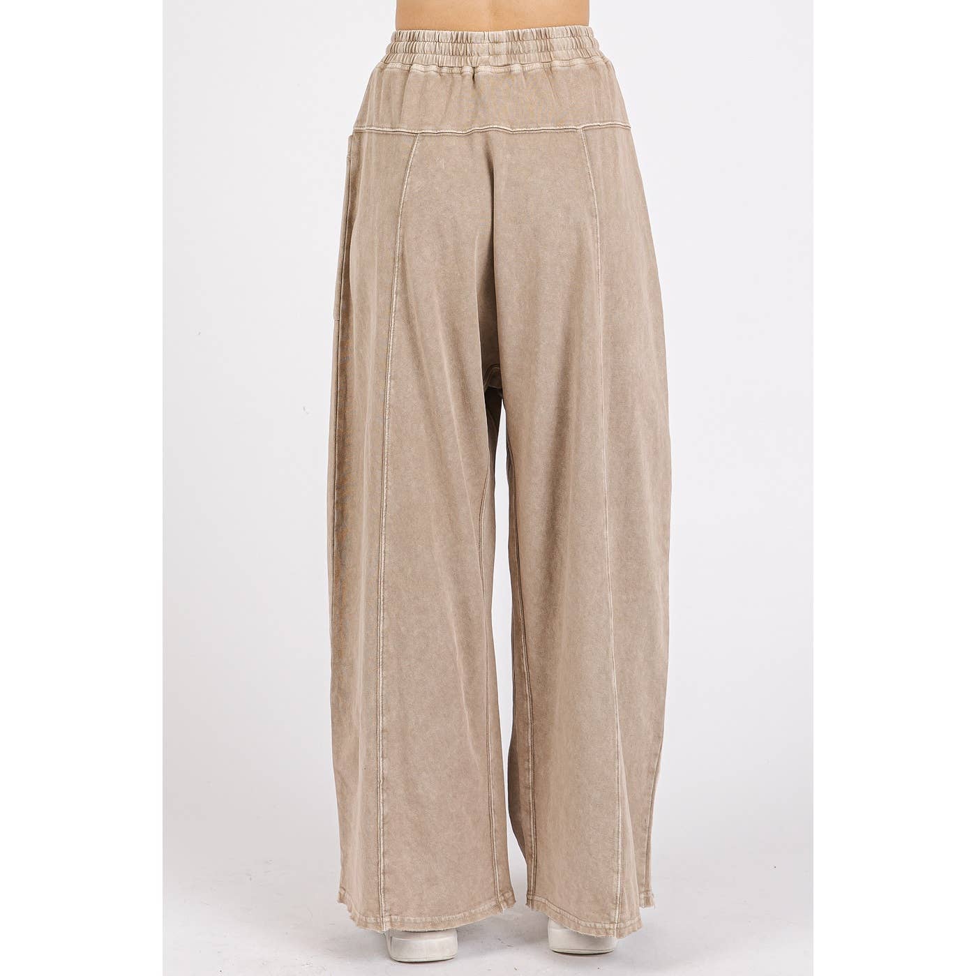 Mauney - MINERAL WASH ELASTIC WAIST BARREL LEG BAGGY PANTS