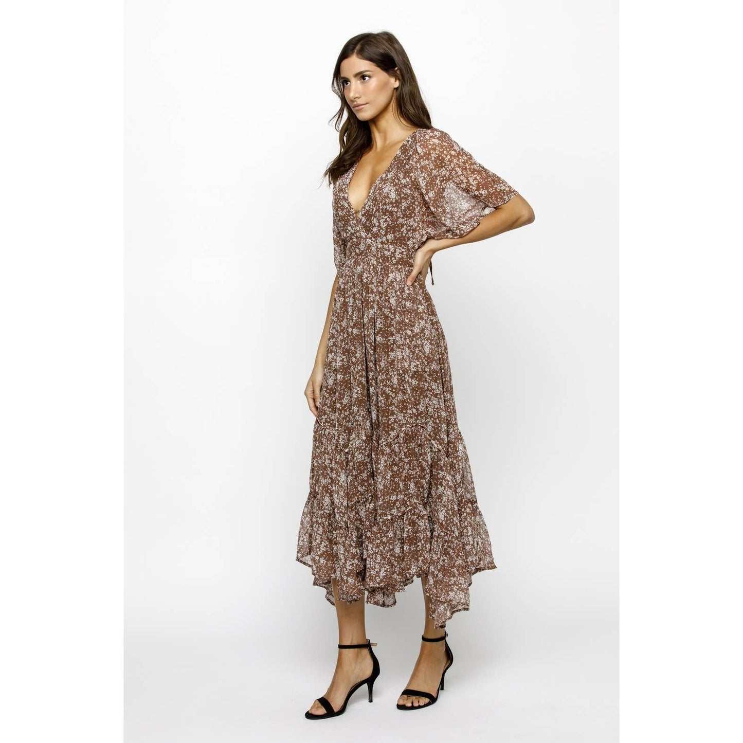 HD2155-2- DITSY ASYMMETRIC FLORAL MAXI DRESS