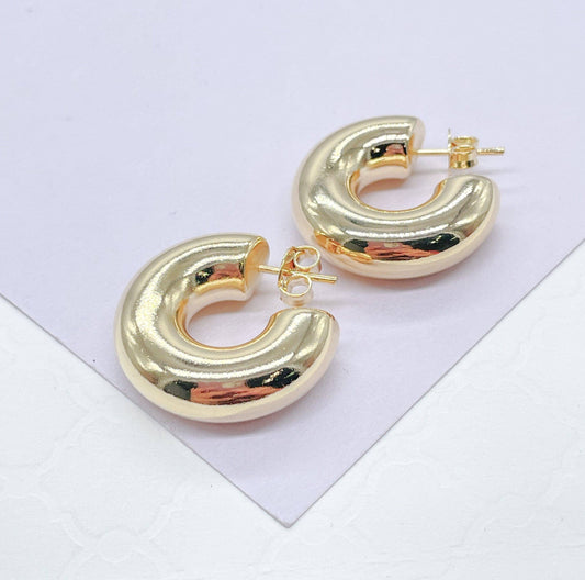 Milie Jewels - 18k Gold Filled Chunky Bubble Smooth 8mm Open Hoop Earring
