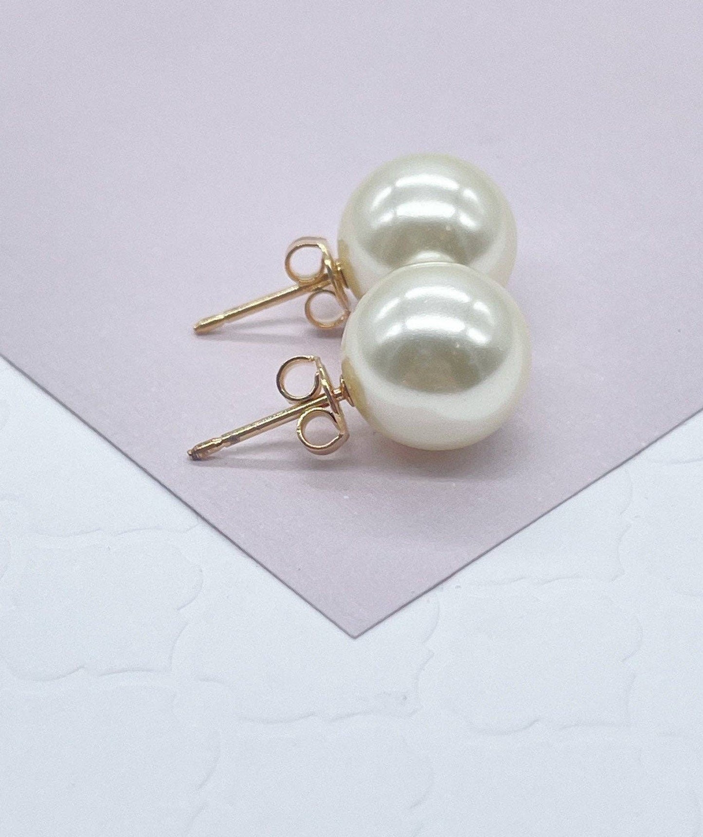 Milie Jewels - 18k Gold Filled Simulated Pearl Stud Earrings