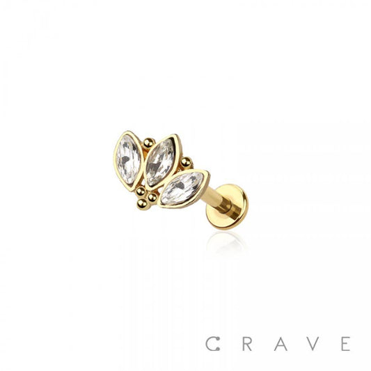 CRAVE BODY JEWELRY - CZ PAVED TRIPLE MARQUISE GEM WITH CLUSTER 316L SURGICAL