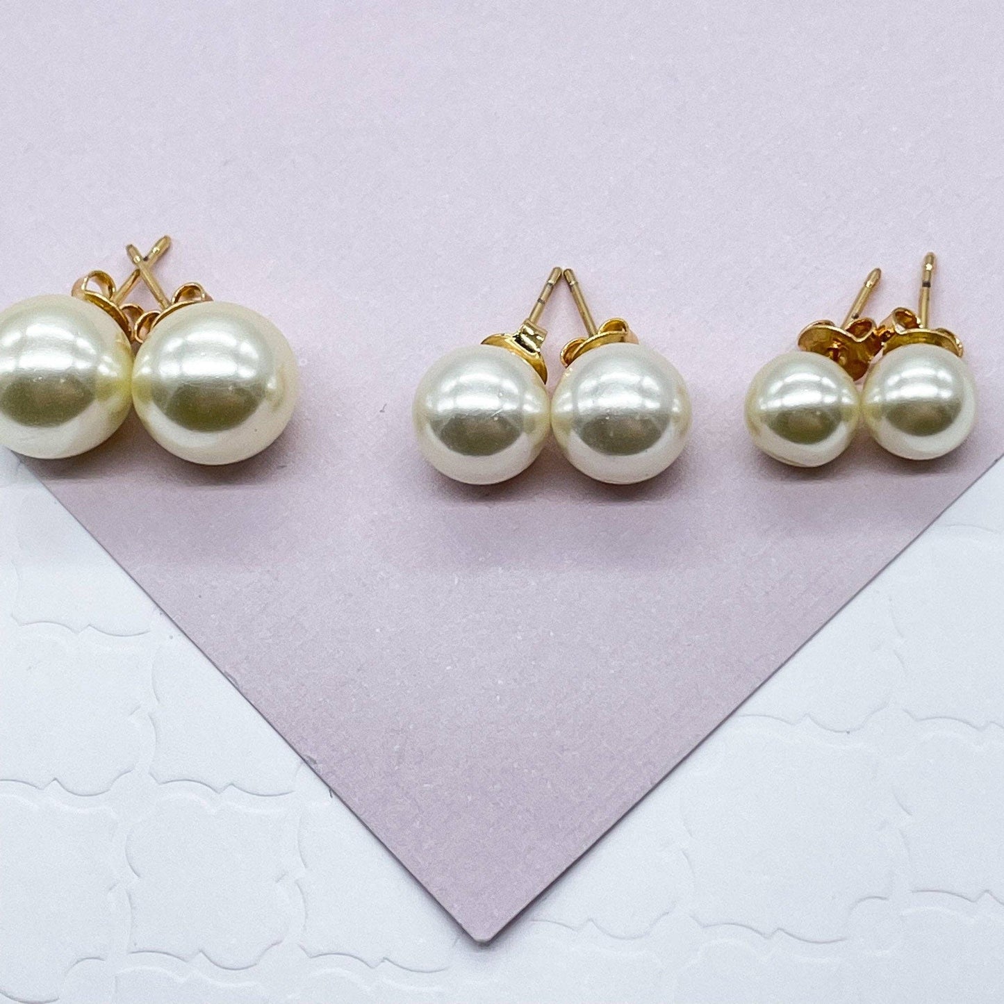 Milie Jewels - 18k Gold Filled Simulated Pearl Stud Earrings