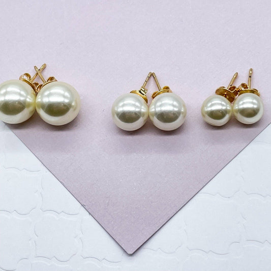 Milie Jewels - 18k Gold Filled Simulated Pearl Stud Earrings