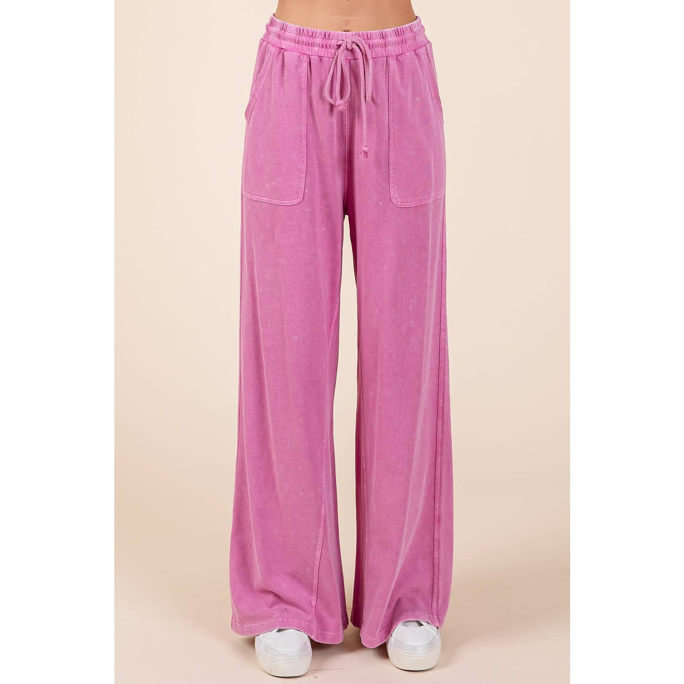 MINERAL WASH FRENCH TERRY WIDE LEG PANTS